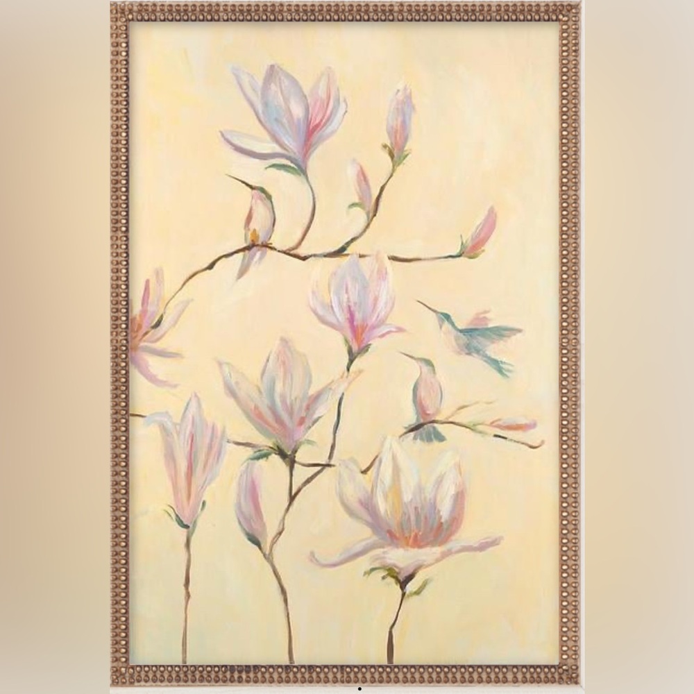 Floral Art Painting with Hummingbird